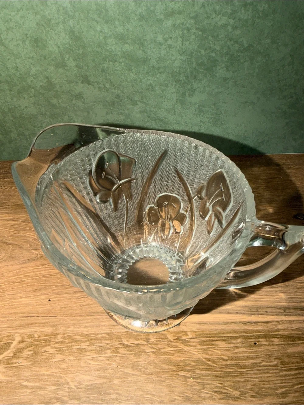 Embossed Iris Glass Creamer Pitcher